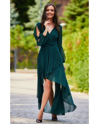 Rochie lunga din voal verde vaporoasa cu maneca lunga Jessica Rochii de Ocazie Elegante, Rochie lunga din voal verde vaporoasa cu maneca lunga Jessica - jojofashion.ro