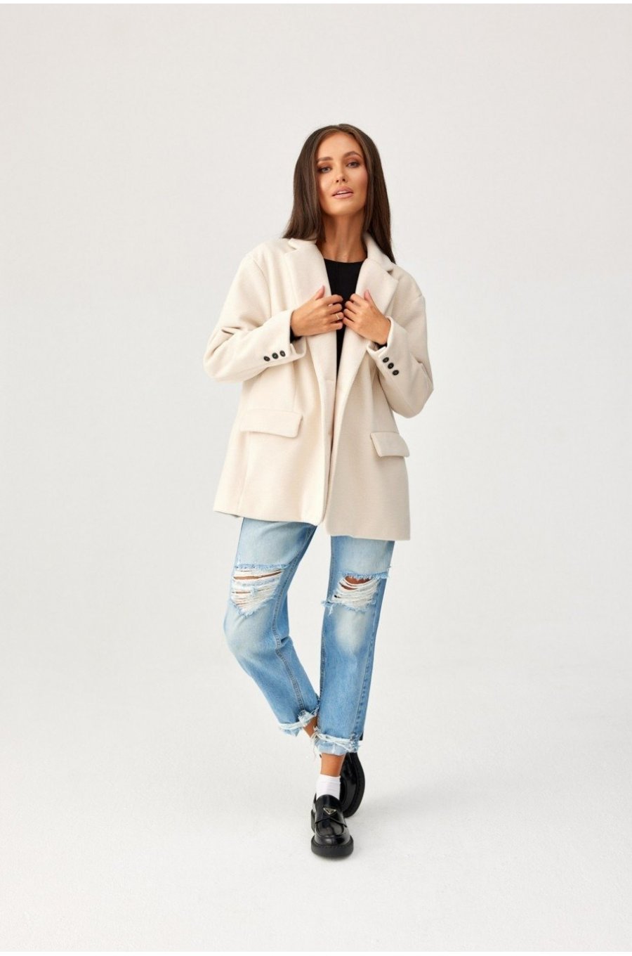 Sacou dama oversize, bej, clasic, Beren Sacou dama oversize, bej, clasic, Beren 4 - jojofashion.ro