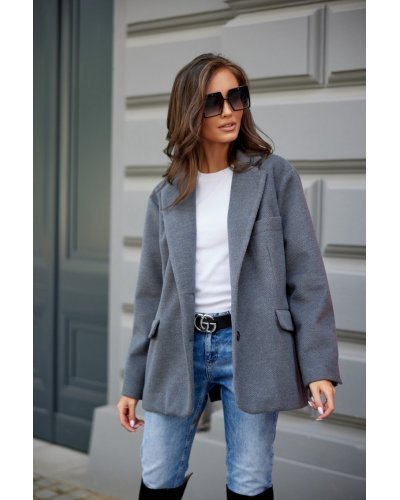 Sacou dama oversize, gri, clasic, Beren Bluze dama, Sacou dama oversize, gri, clasic, Beren - jojofashion.ro