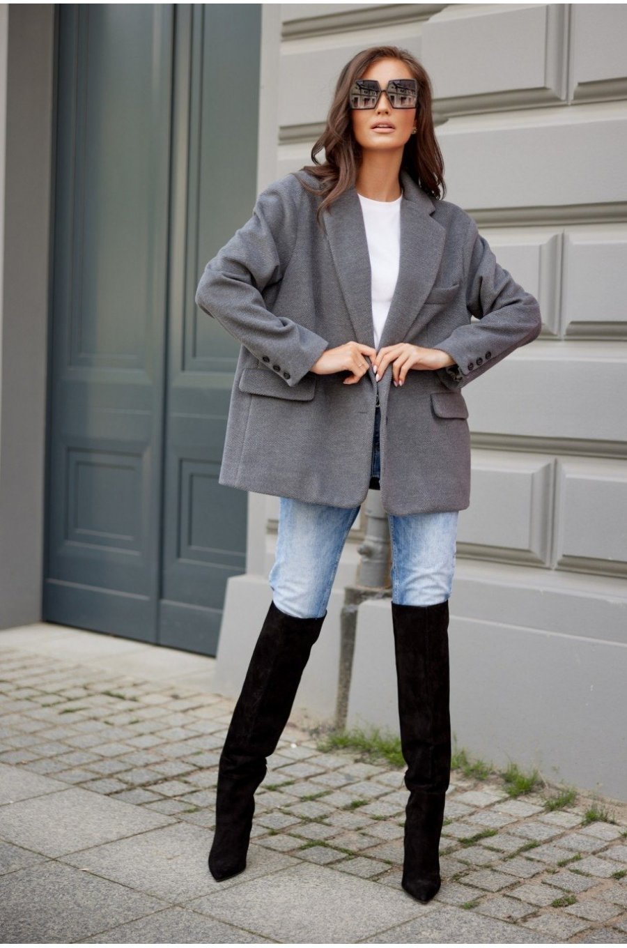 Sacou dama oversize, gri, clasic, Beren 3 - jojofashion.ro