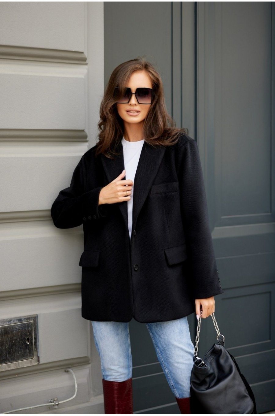 Sacou dama oversize, negru, clasic, Beren Sacou dama oversize, negru, clasic, Beren 1 - jojofashion.ro