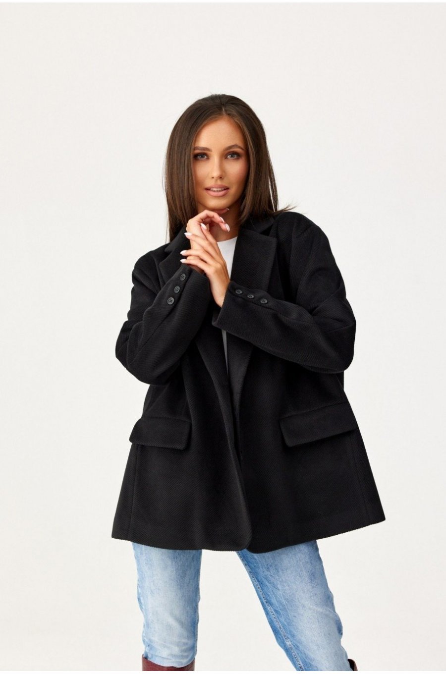 Sacou dama oversize, negru, clasic, Beren Sacou dama oversize, negru, clasic, Beren 4 - jojofashion.ro