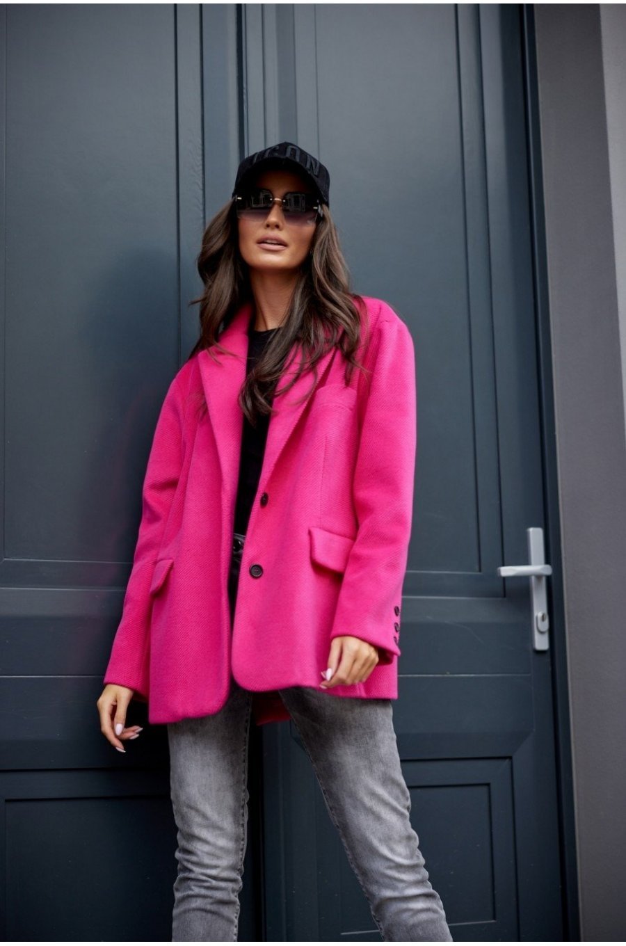 Sacou dama oversize, roz fucsia, clasic, Beren Sacou dama oversize, roz fucsia, clasic, Beren 1 - jojofashion.ro