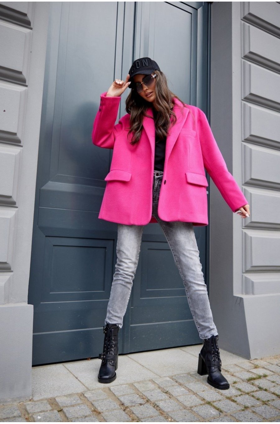 Sacou dama oversize, roz fucsia, clasic, Beren Sacou dama oversize, roz fucsia, clasic, Beren 2 - jojofashion.ro