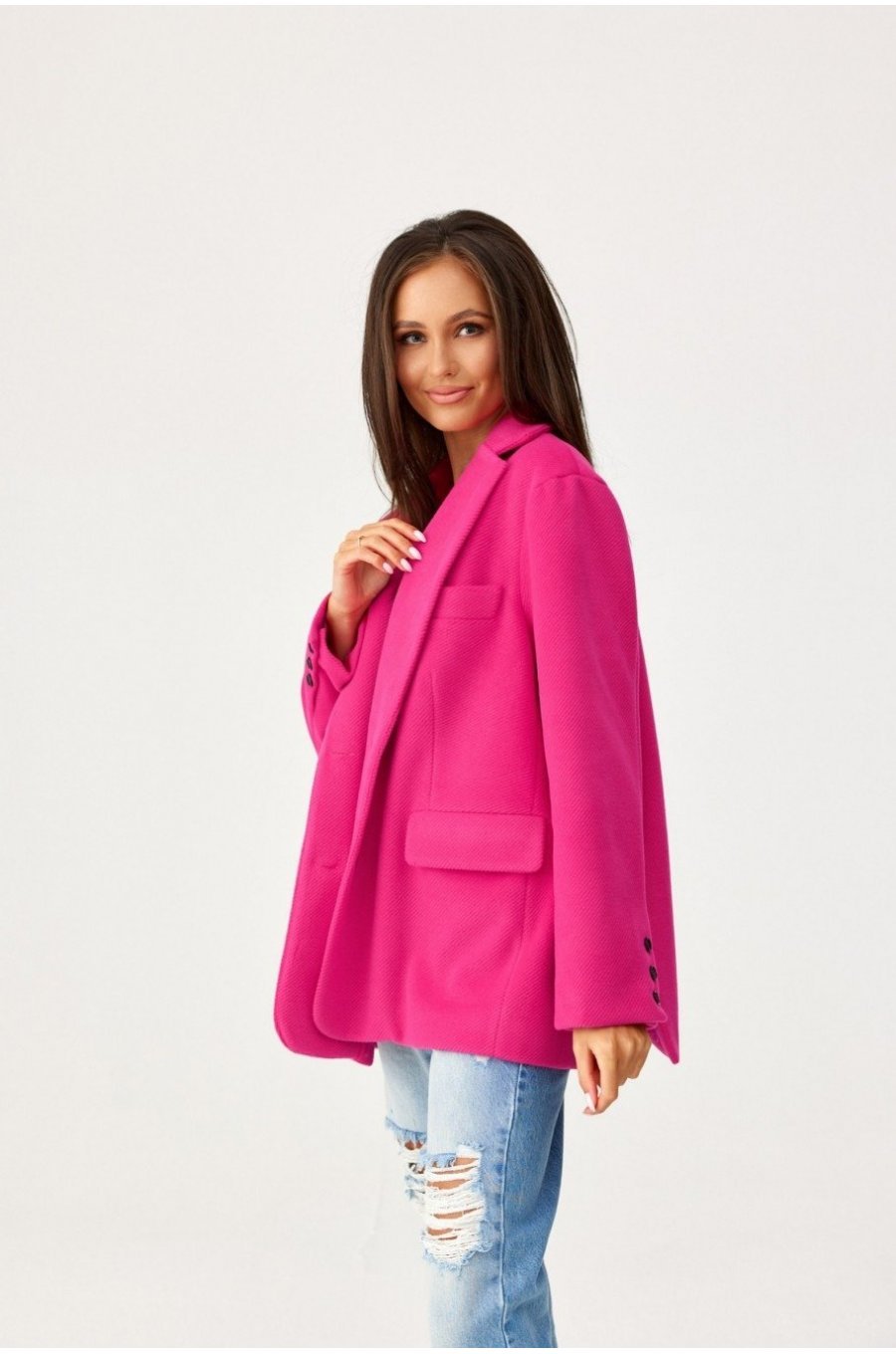 Sacou dama oversize, roz fucsia, clasic, Beren Sacou dama oversize, roz fucsia, clasic, Beren 4 - jojofashion.ro