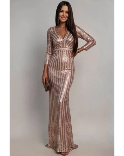 Rochii lungi, Rochie lunga mulata aurie din paiete Sophie - jojofashion.ro