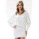 Rochie alba din catifea cu paiete scurta mulata cu maneca lunga Dana 2 - jojofashion.ro