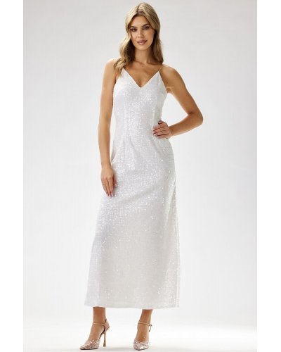 Rochie alba din paiete lunga mulata tip furou Christa1 Rochii lungi, Rochie alba din paiete lunga mulata tip furou Christa1 - jojofashion.ro