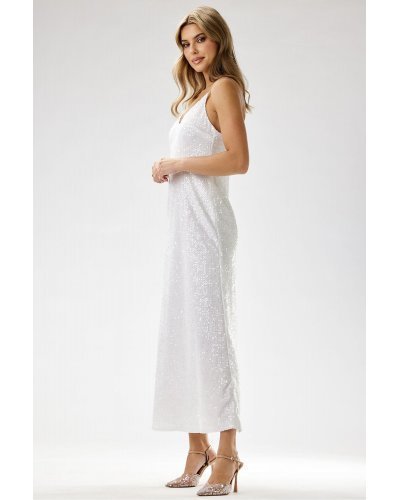 Rochie alba din paiete lunga mulata tip furou Christa1 Rochii lungi, Rochie alba din paiete lunga mulata tip furou Christa1 - jojofashion.ro
