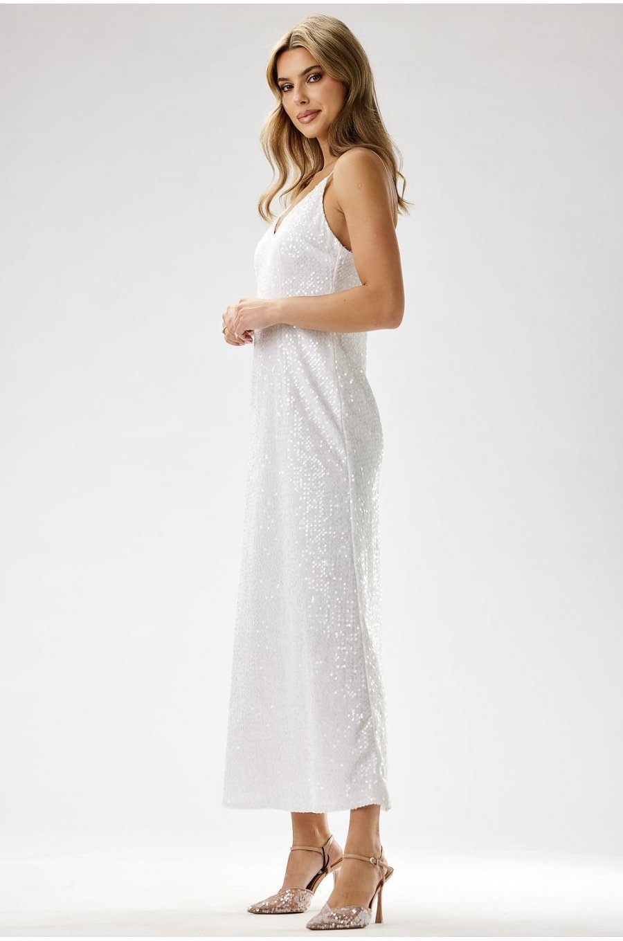 Rochie alba din paiete lunga mulata tip furou Christa1 2 - jojofashion.ro