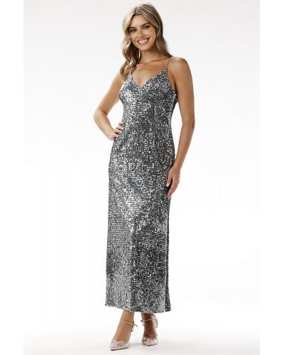 Rochie argintie din paiete lunga mulata tip furou Christa2 Rochii lungi, Rochie argintie din paiete lunga mulata tip furou Christa2 - jojofashion.ro