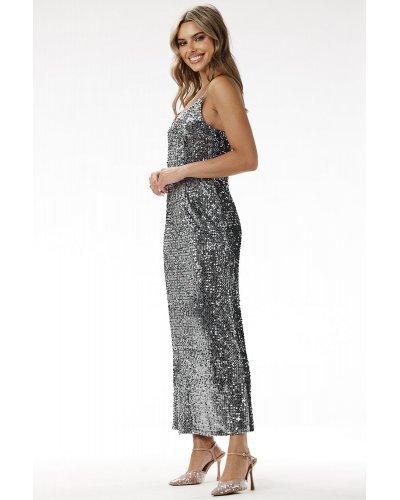 Rochie argintie din paiete lunga mulata tip furou Christa2 Rochii lungi, Rochie argintie din paiete lunga mulata tip furou Christa2 - jojofashion.ro