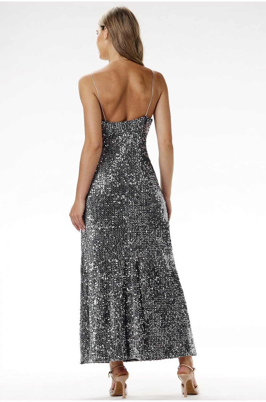 Rochie argintie din paiete lunga mulata tip furou Christa2 3 - jojofashion.ro