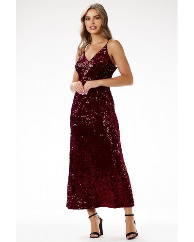 Rochie burgundy din paiete lunga mulata tip furou Christa3 Rochii lungi, Rochie burgundy din paiete lunga mulata tip furou Christa3 - jojofashion.ro