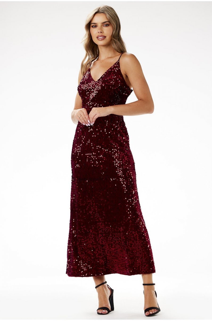 Rochie burgundy din paiete lunga mulata tip furou Christa3 1 - jojofashion.ro