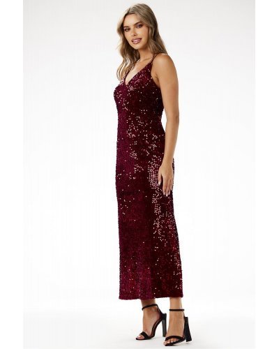 Rochie burgundy din paiete lunga mulata tip furou Christa3 Rochii lungi, Rochie burgundy din paiete lunga mulata tip furou Christa3 - jojofashion.ro