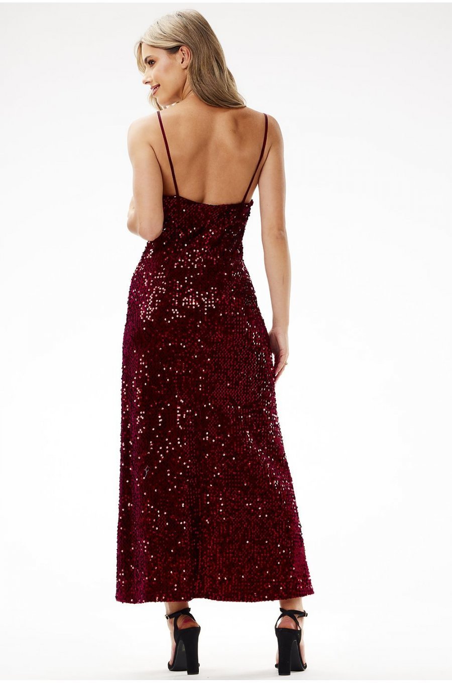 Rochie burgundy din paiete lunga mulata tip furou Christa3 3 - jojofashion.ro