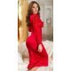 Rochie midi mulata rosie cu paiete pe bust cu maneca lunga Caliona 3 - jojofashion.ro