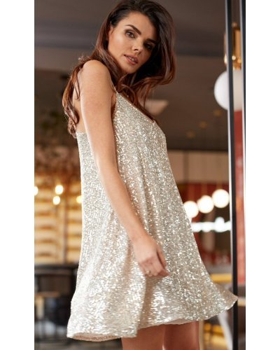 Rochie scurta aurie din paiete Fayme Tinute de club, Rochie scurta aurie din paiete Fayme - jojofashion.ro