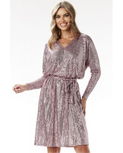 Rochie paiete roz midi A-line cu maneca lunga MoonShine Rochie paiete roz midi A-line cu maneca lunga MoonShine - jojofashion.ro