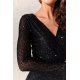 Rochie scurta, din paiete, neagra, mulata, cu maneca lunga, petrecuta, Megan  5 - jojofashion.ro