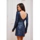 Rochie scurta paiete bleumarin navy mulata cu maneca lunga GemmaR 3 - jojofashion.ro