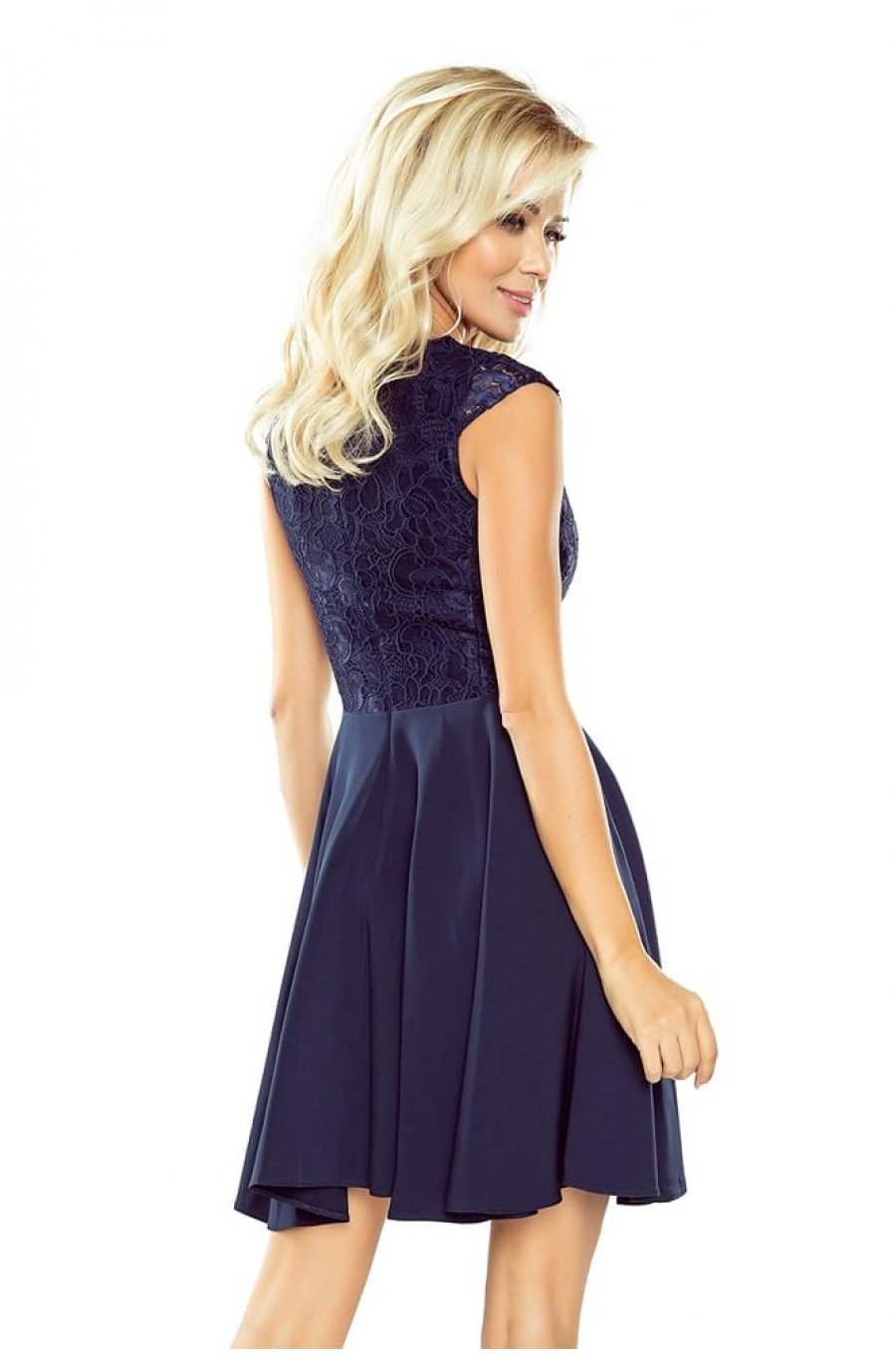 Rochie scurta babydoll cu dantela bleumarin Aubrey 2 - jojofashion.ro