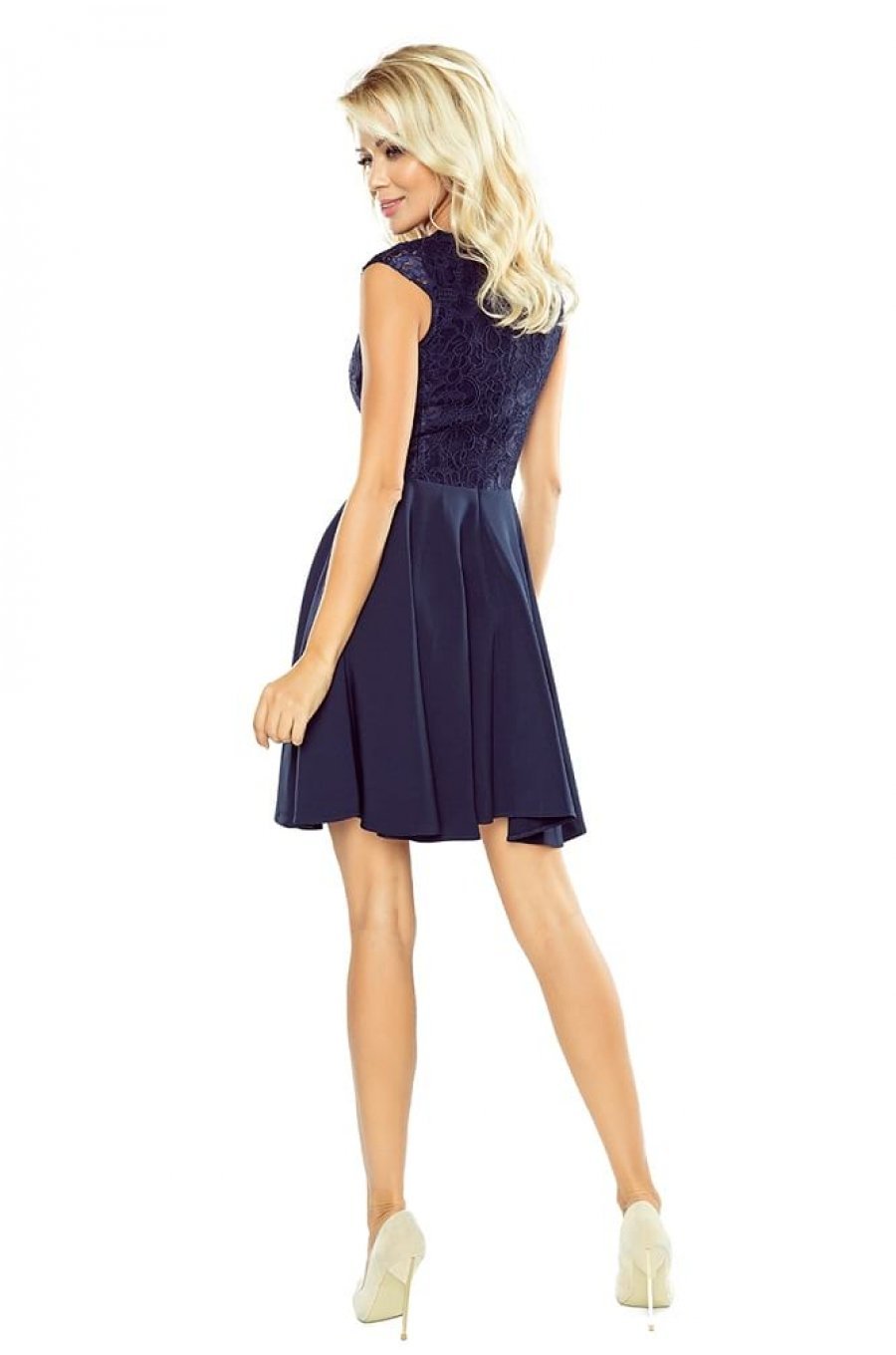 Rochie scurta babydoll cu dantela bleumarin Aubrey 4 - jojofashion.ro