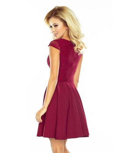 Rochie scurta babydoll cu dantela burgundy Aubrey Rochii scurte, Rochie scurta babydoll cu dantela burgundy Aubrey - jojofashion.ro