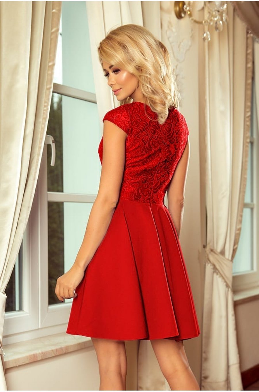 Rochie scurta rosie cu dantela babydoll  Aubrey 2 - jojofashion.ro