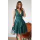 Rochie baby doll scurta, din brocard verde, cu tul stratificat, vaporoasa, Shinna 4 - jojofashion.ro