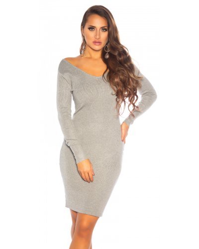Rochie tricotata, scurta, gri, mulata Marcy Rochii tricotate, Rochie tricotata, scurta, gri, mulata Marcy - jojofashion.ro