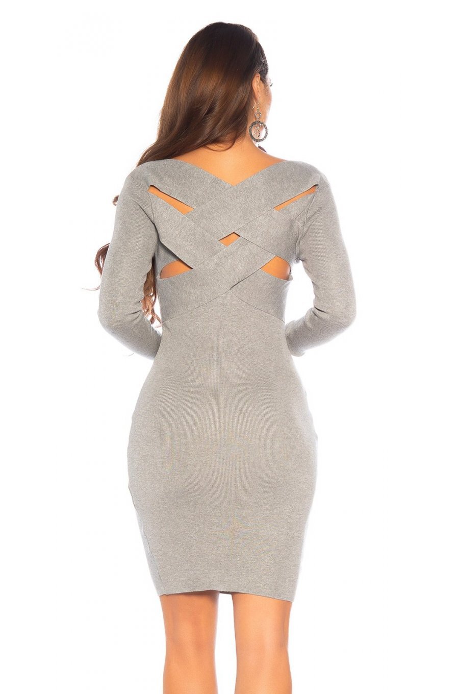 Rochie tricotata, scurta, gri, mulata Marcy 2 - jojofashion.ro
