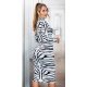 Rochie tricotata, de toamna, alba animal print zebra Armina 3 - jojofashion.ro