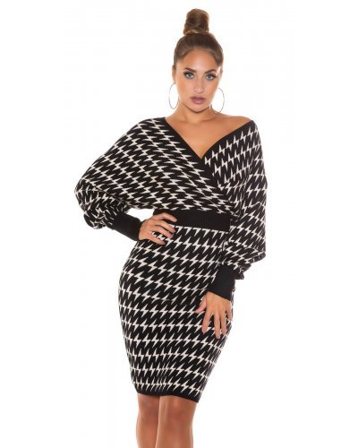 Rochie tricotata, midi, bej-negru, petrecuta, cu maneca lunga, Luiza Rochii tricotate, Rochie tricotata, midi, bej-negru, petrecuta, cu maneca lunga, Luiza - jojofashion.ro