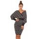 Rochie tricotata, midi, bej-negru, petrecuta, cu maneca lunga, Luiza 2 - jojofashion.ro