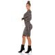 Rochie tricotata, midi, bej-negru, petrecuta, cu maneca lunga, Luiza 5 - jojofashion.ro