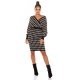 Rochie tricotata, midi, bej-negru, petrecuta, cu maneca lunga, Luiza 4 - jojofashion.ro
