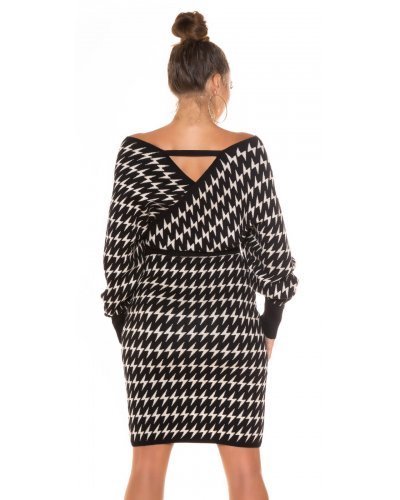 Rochie tricotata, midi, bej-negru, petrecuta, cu maneca lunga, Luiza Rochii tricotate, Rochie tricotata, midi, bej-negru, petrecuta, cu maneca lunga, Luiza - jojofashion.ro