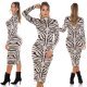 Rochie tricotata midi, alba animal print zebra, Armina 6 - jojofashion.ro
