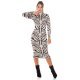 Rochie tricotata midi, alba animal print zebra, Armina 5 - jojofashion.ro