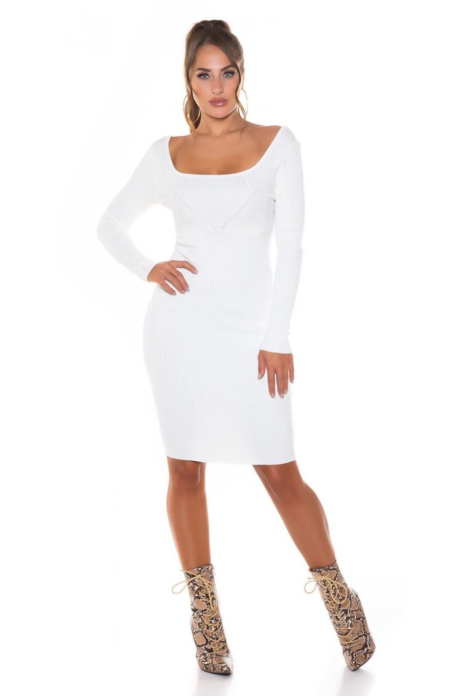 Rochie tricotata, midi, alba, mulata Samantha Rochie tricotata, midi, alba, mulata Samantha 3 - jojofashion.ro