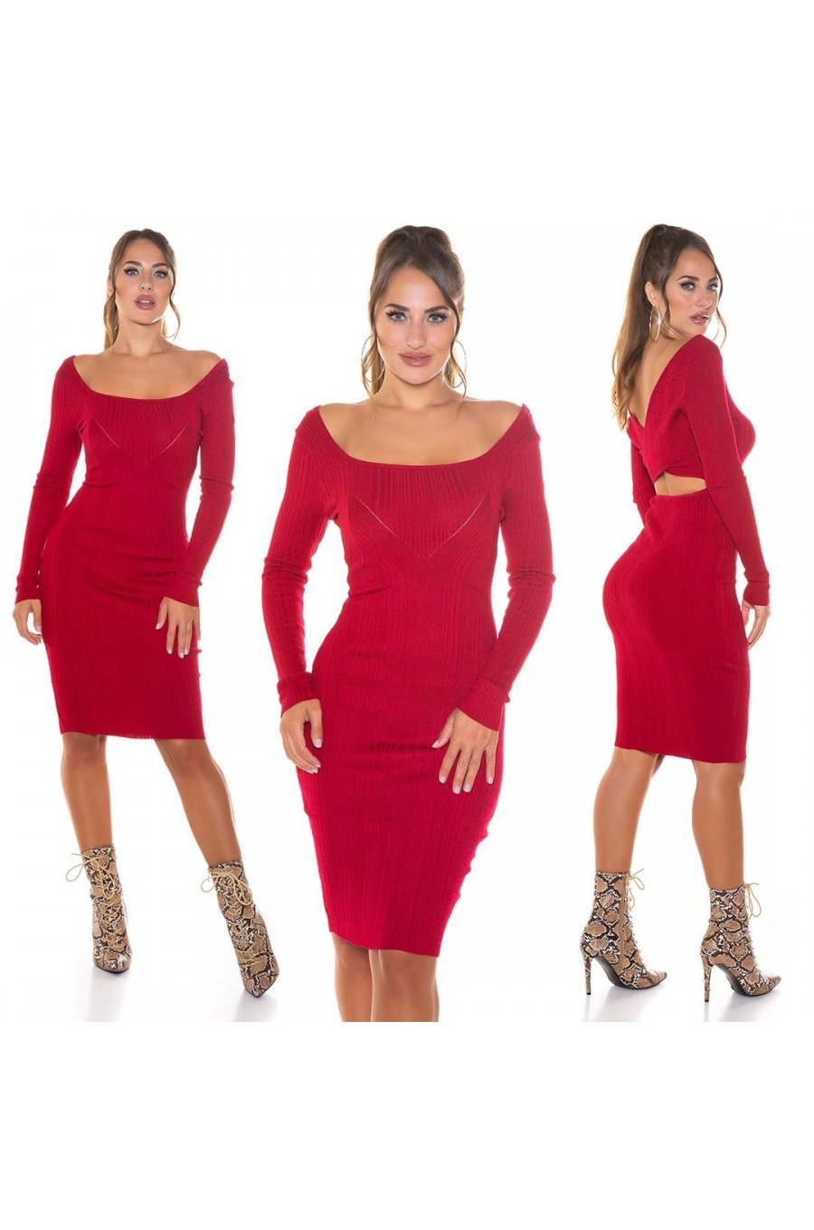 Rochie tricotata, midi, rosie, mulata Samantha Rochie tricotata, midi, rosie, mulata Samantha 5 - jojofashion.ro