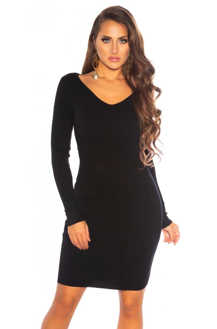 Rochie scurta neagra mulata tricotata Marcy 1 - jojofashion.ro
