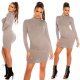 Rochie tricotata, scurta, vascoza, gri cu guler inalt Julyanna	 6 - jojofashion.ro