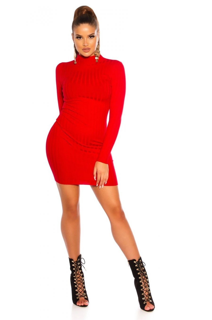 Rochie rosie mulata tricotata cu maneca lunga Julyanna 5 - jojofashion.ro