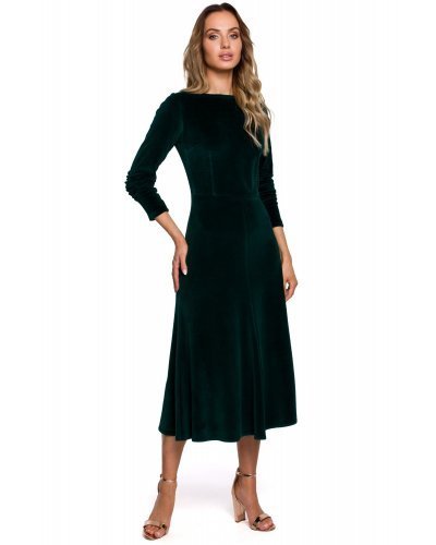 Rochie midi verde din catifea clasica Simina Rochie midi verde din catifea clasica Simina - jojofashion.ro