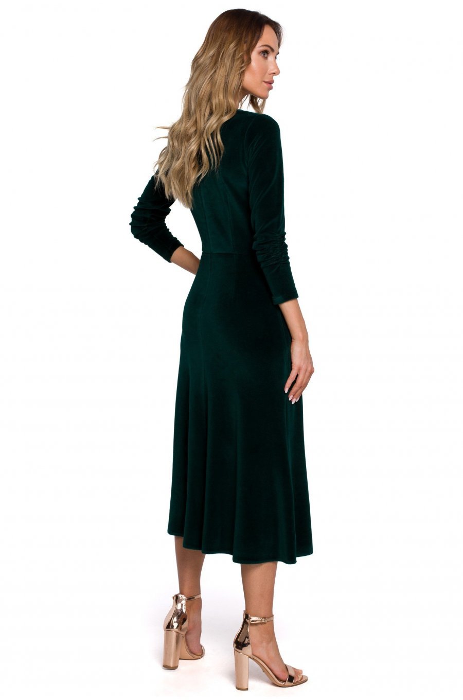 Rochie eleganta midi catifea verde clasica Simina 2 - jojofashion.ro