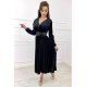 Rochie lunga neagra din catifea plisata cu maneca lunga Star 2 - jojofashion.ro