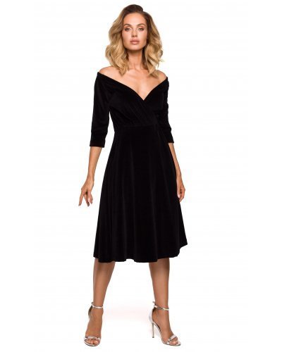 Rochie midi eleganta din catifea neagra Denisa Rochii catifea, Rochie midi eleganta din catifea neagra Denisa - jojofashion.ro